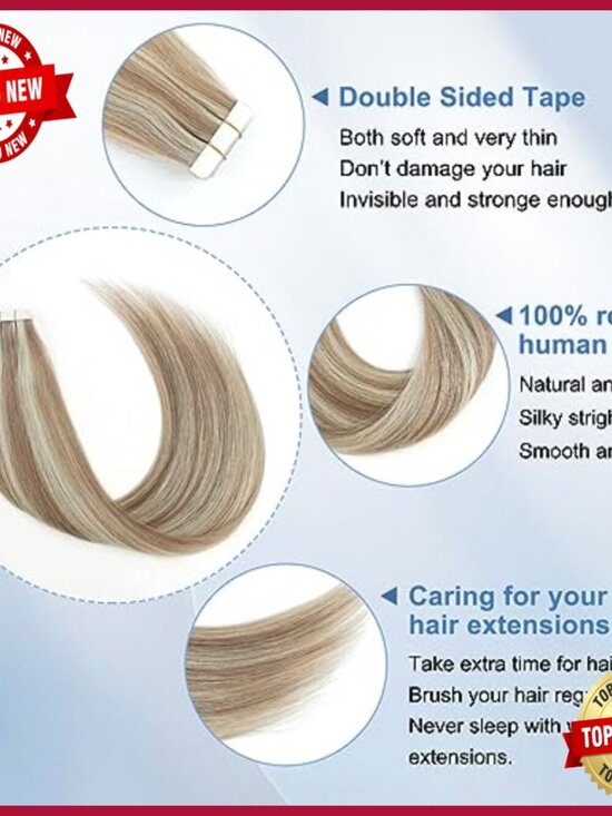 18 Inch Tape In Hair Extensions, 100% Remy Human Hair, Professional Quality main image 6